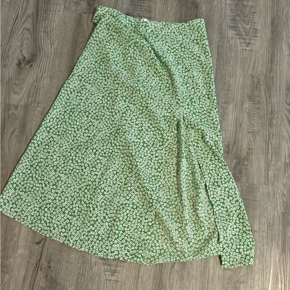 Green Floral Midi Skirt